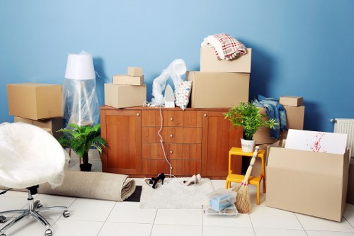 Packing boxes and personal items for a student move in South Kensington