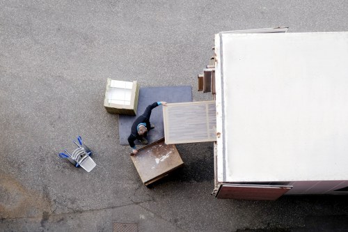 Business relocation setup with boxes and desks in South Kensington