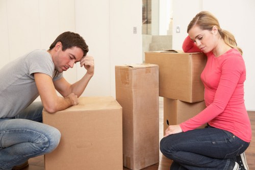 Packed household boxes ready for a move in South Kensington